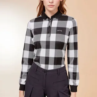 【PING】女款格紋吸濕排汗蓄熱保溫長袖POLO衫-黑(GOLF/高爾夫球衫/RA23205-88)