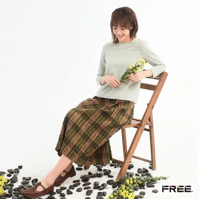 【FREE】INDIGO棉麻彩格口袋長裙(橄綠)