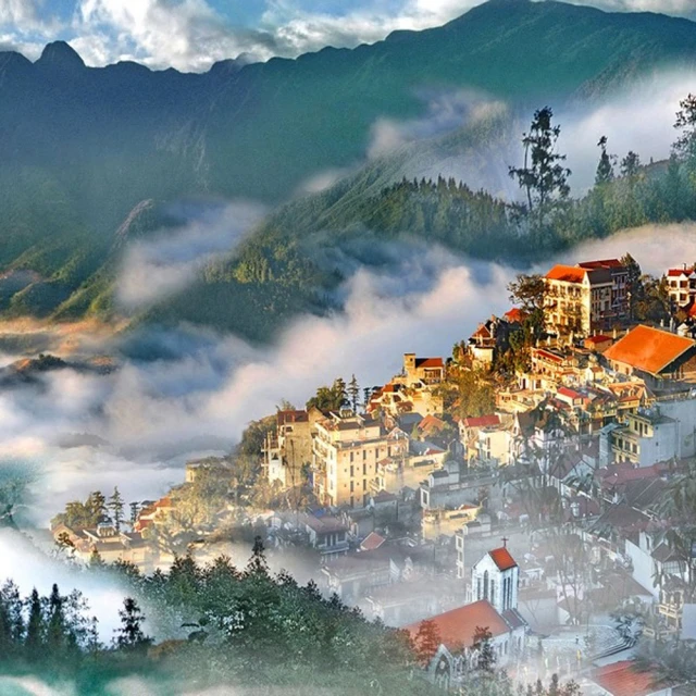 沙壩雲頂山城 中南半島第一高峰 銀色瀑布六天