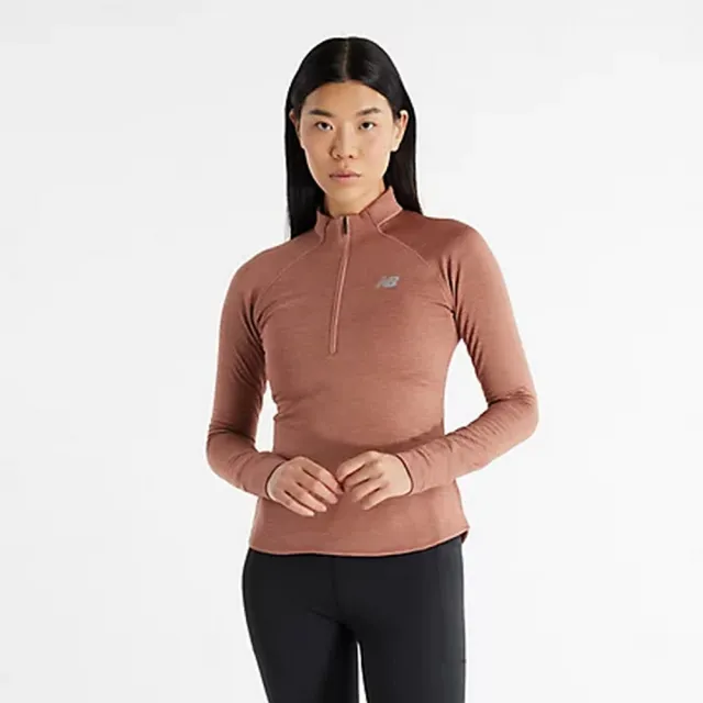 【NEW BALANCE】NB 長袖上衣 長袖上衣 休閒上衣 大學T 女款 咖啡色(WT43200SWA-F)