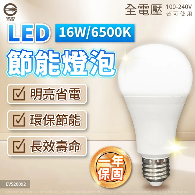 Everlight 億光 8入組 16W 高光效 最新戰鬥版 全電壓 球泡燈 E27燈泡(黃光/自然光/白光)