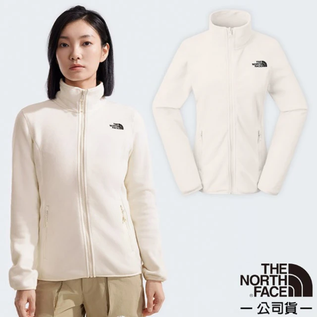 The North Face 女 舒適保暖立領抓絨外套.保暖夾克.休閒運動戶外夾克(8AYF-QLI 沙丘白)