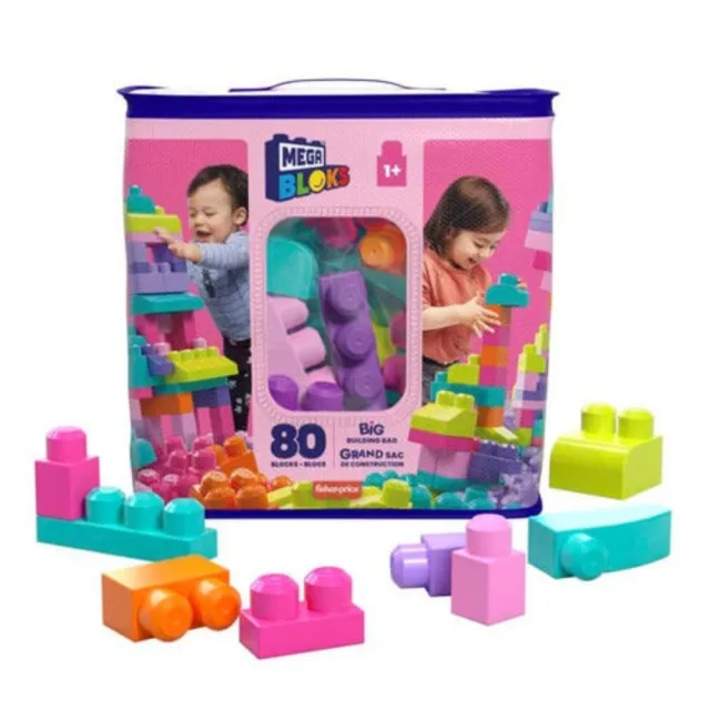 【Mega Bloks 美高積木】80片積木袋(2色選擇/兒童積木/大積木/學習積木/創意DIY拚搭/男孩玩具/女孩玩具)