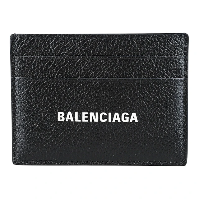 Balenciaga 巴黎世家 BALENCIAGA 白字LOGO荔枝紋小牛皮卡片夾(黑)