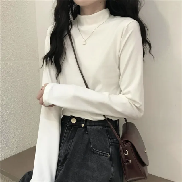【D.studio】韓版半高領薄內刷毛內搭顯瘦長袖上衣(女裝衣服寬鬆上衣顯瘦上衣長袖t恤冬裝發熱衣 W321)