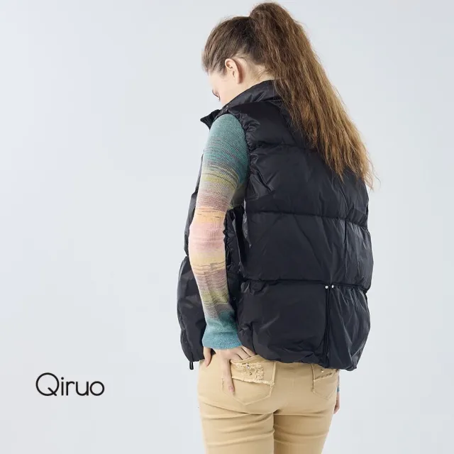 【Qiruo 奇若名品】保暖立領羽絨背心0016D 黑色-拉鍊式 