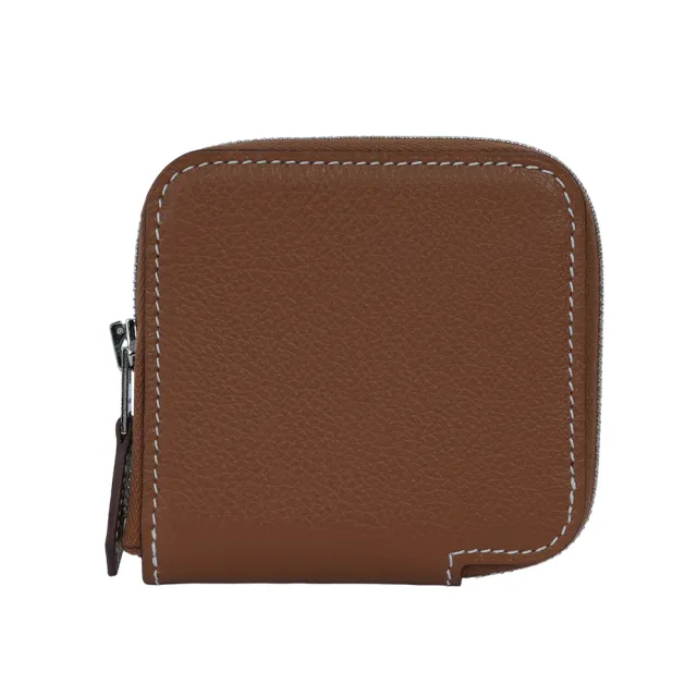 【Hermes 愛馬仕】Silkin Evercolor皮 絲巾內裡零錢包(金棕色)