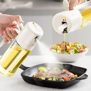 【一壺搞定】3代新升級倒/噴油兩用玻璃油壺(500ml 倒油噴油二合一 3D廣角噴頭 噴油瓶 調料罐)