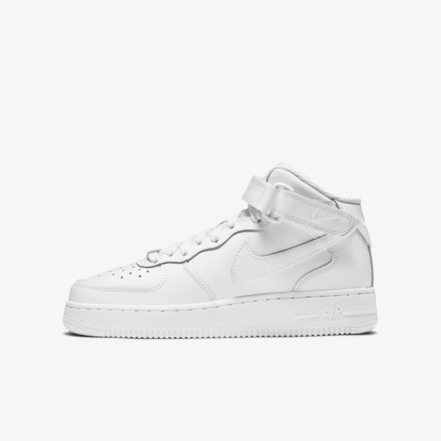 NIKE 耐吉 Air Force 1 Mid LE GS 大童 休閒 經典 皮革 中筒 魔鬼氈 白(DH2933-111)