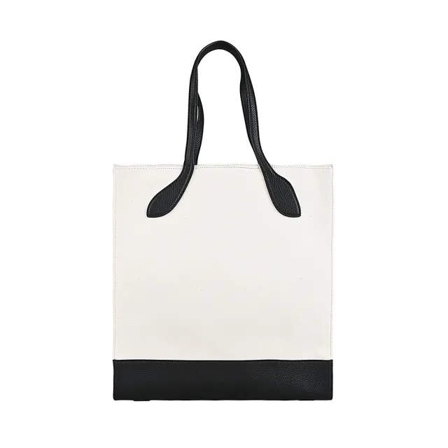 【BALLY】BALLY Bar燙印黑字LOGO設計帆布拼接牛皮手提托特包(白x黑)
