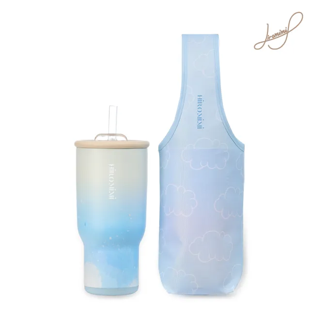 【Hiromimi】全新升級不鏽鋼冰壩杯袋組900ml 雙飲法暢飲不受限(保溫冰杯/2款可選/附TRITAN波霸吸管/附提袋)