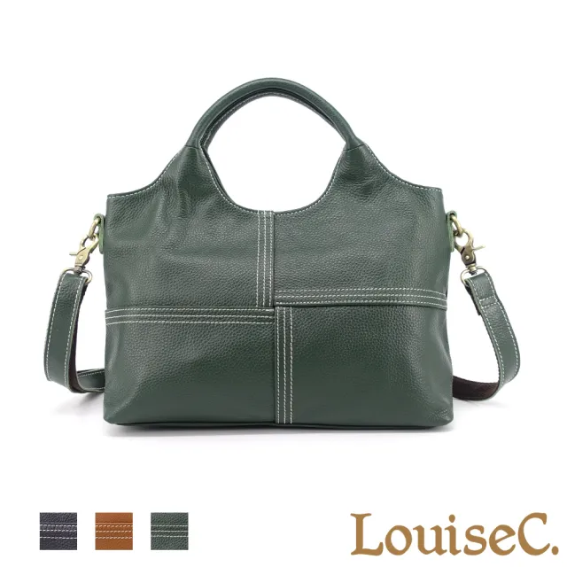 【LouiseC.】Tree House 小牛皮 十字車縫 多隔層 手提斜背真皮包 3色 真皮包包 CC900