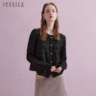 【JESSICA】氣質甜美小方領緹花羊毛針織上衣外套J44502