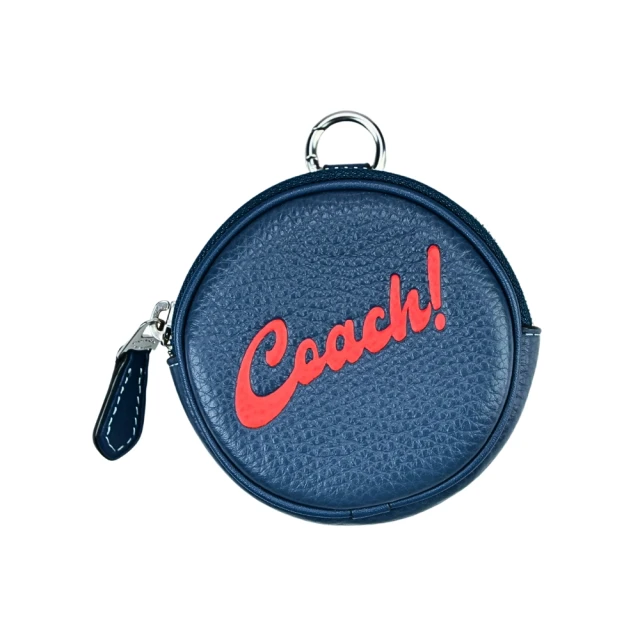 COACH 單寧藍紅色LOGO圖印圓餅零錢包