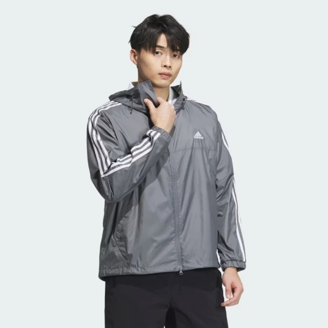 adidas 愛迪達 ES+ 3S WV JKT 男 連帽 外套 風衣 運動 訓練 寬鬆 輕便 銀灰(JF3955)