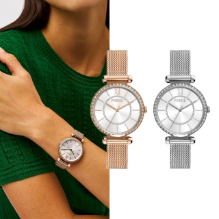 【FOSSIL 官方旗艦館】Tillie系列 鑲鑽優雅女錶 不鏽鋼米蘭帶指針手錶 36MM(多色可選)