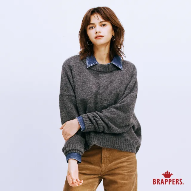【BRAPPERS】女款 短版寬鬆線衫(深灰)