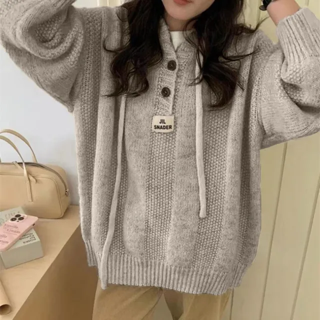 【D.studio】韓版寬鬆慵懶風連帽毛衣(針織上衣長袖上衣女裝衣服長袖t恤 保暖上衣冬天女裝秋冬女裝 W515)
