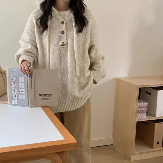 【D.studio】韓版寬鬆慵懶風連帽毛衣(針織上衣長袖上衣女裝衣服長袖t恤 保暖上衣冬天女裝秋冬女裝 W515)