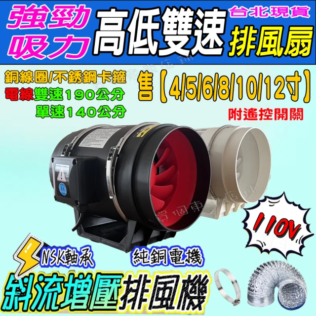 雙速排風扇 遙控高低速6寸排風扇(排風機 抽油煙 附遙控 110V電線加長190公分 倉庫換氣扇)