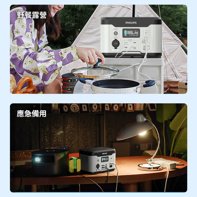 【Philips 飛利浦】160W太陽能板超值組-600W 攜帶式儲能電池 行動電源(DLP8093C露營/戶外/UPS不斷電)