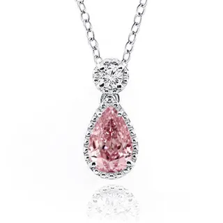 【Luster】年貨節!IGI 30分 Fancy Intense Pink 水滴 培育鑽 粉紅鑽 項鍊(禮物傳遞摯愛閃耀永恆)