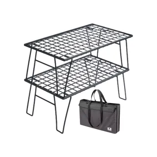 【Campingmoon 柯曼】T-235 輕量折疊網桌 黑色套裝組(網桌 雙層架 置物架 冰箱架 露營桌 逐露天下)