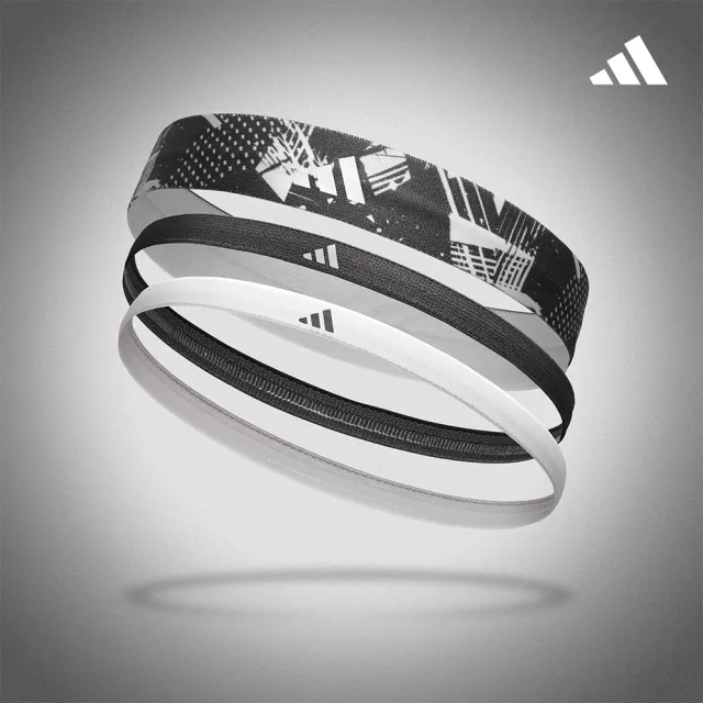 【adidas 愛迪達】止滑運動髮帶組(塗鴉黑/午夜黑/雪花白)