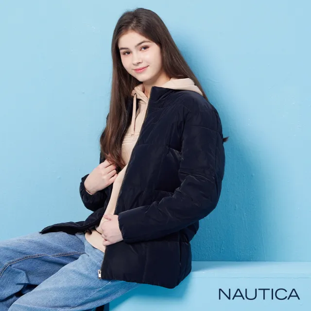 【NAUTICA】官方旗艦 女裝 百搭立領綁帶外套(黑色)