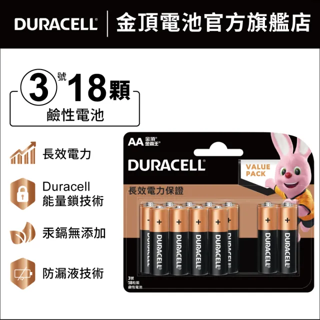 【DURACELL】金頂 鹼性電池 3號AA(18入裝)