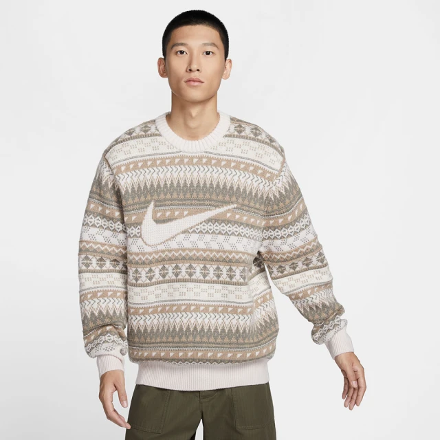 NIKE 耐吉 毛衣 保暖 長袖上衣 男款 AS M NL FAIR ISLE CREW SWEATER 白棕色(FZ0126105)