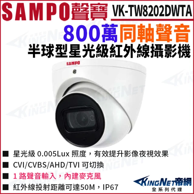 KINGNET VK-TW8202DWTA 800萬 同軸聲音 半球 星光紅外線 防水 攝影機(SAMPO 聲寶監控大廠)