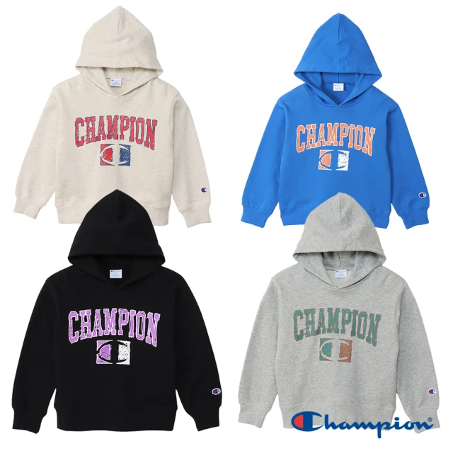 Champion 官方直營-經典款校園風長袖連帽T上衣-男童裝(4色)