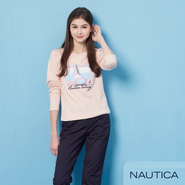 NAUTICA 官方旗艦 女裝 休閒時尚帆船長袖T恤(粉色)