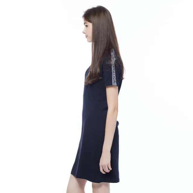【NAUTICA】官方旗艦 女裝 品牌LOGO織帶短袖連身裙(黑色)