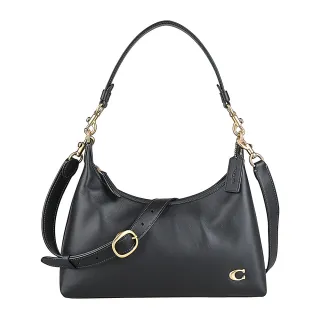 【COACH】COACH Juliet黃銅C字LOGO小牛皮拉鍊肩背/斜背兩用包(黑)