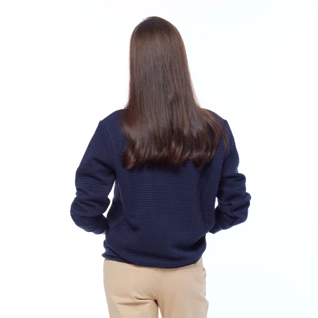 【NAUTICA】官方旗艦 女裝 時尚格紋布料長袖大學T(藍色)