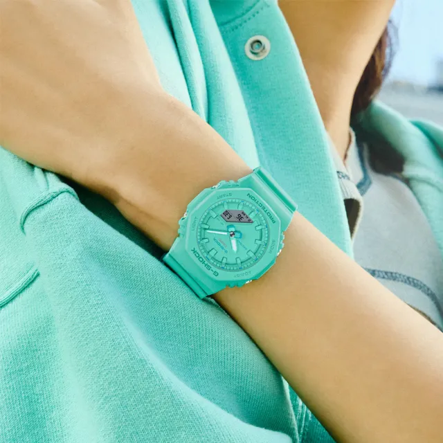 【CASIO 卡西歐】G-SHOCK WOMEN 松綠藍 簡約八角雙顯腕錶 母親節 禮物 推薦(GMA-P2100-2A)