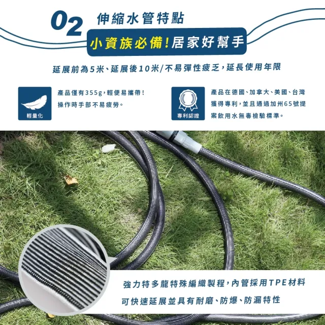 【HOKAS】10米輕巧型伸縮水管套組