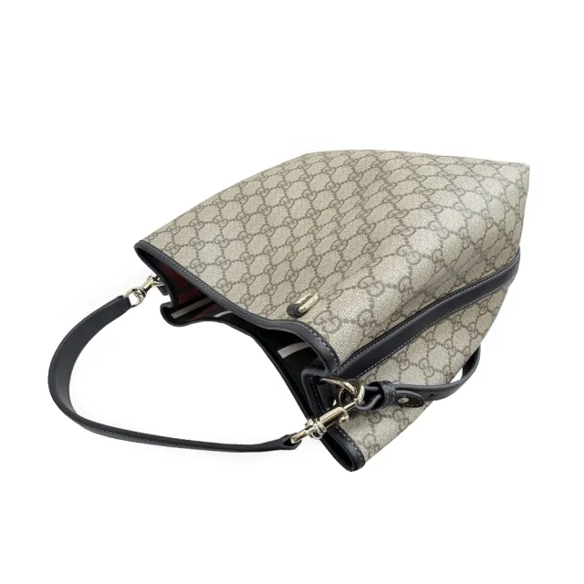 【GUCCI 古馳】815103 經典GG Emblem系列手提斜背兩用水桶包(藍黑色)『entrupy安心購』