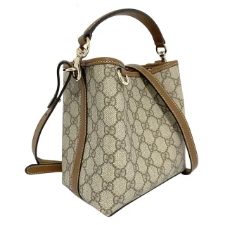 【GUCCI 古馳】815103 經典GG Emblem系列手提斜背兩用水桶包(棕色)