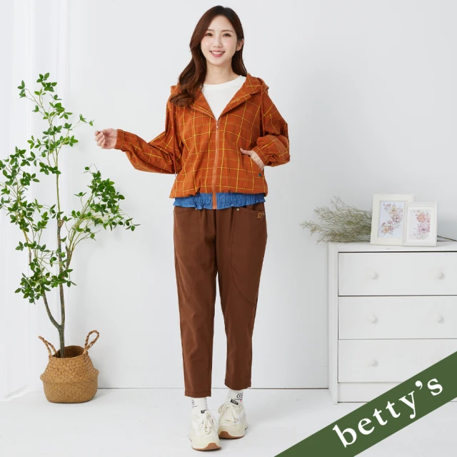 betty’s 貝蒂思 腰鬆緊口袋剪裁錐形休閒褲(咖啡)