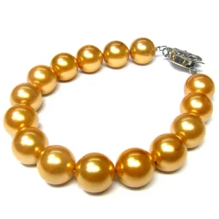 【小樂珠寶】好運金3A南洋深海貝珍珠手鍊手環(古銅色濃郁深色金珠12mm大顆粒)