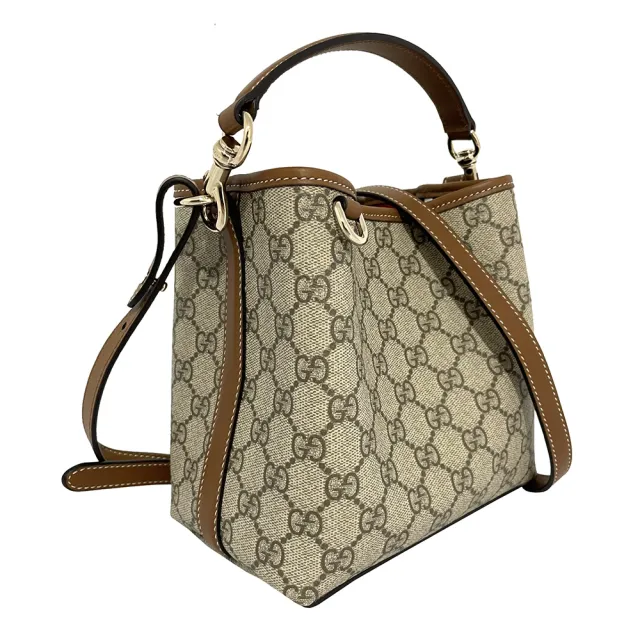 【GUCCI 古馳】815118 經典GG LOGO Emblem系列手提斜背迷你水桶包(棕色)