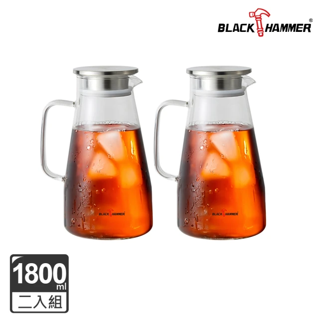 BLACK HAMMER 沁涼曲線耐熱玻璃水壺1800ml 兩入組