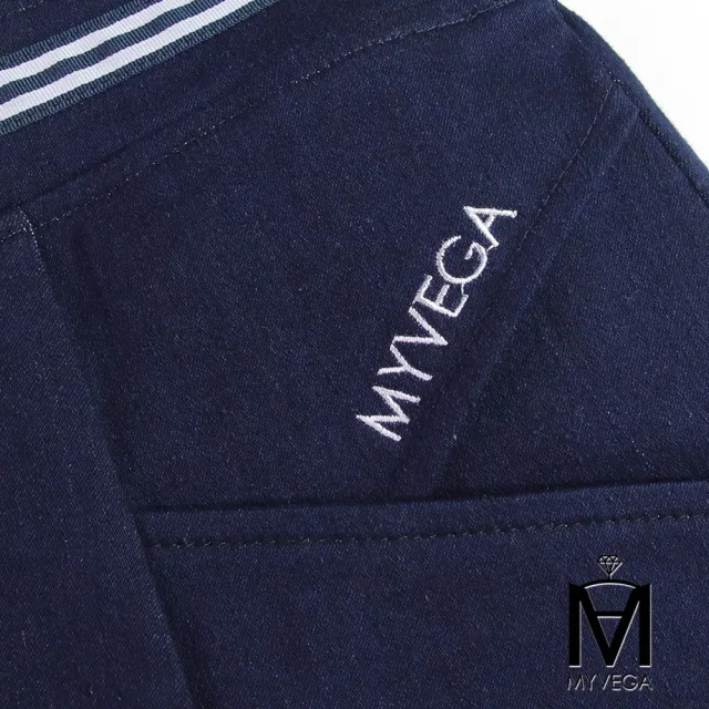 【MYVEGA 麥雪爾】MA高含棉工裝彈性腰頭修身錐形牛仔褲-深藍