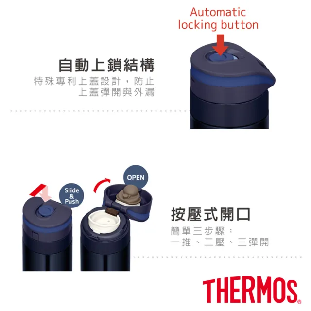 【THERMOS 膳魔師】新質感不鏽鋼超輕量自動上鎖真空保溫瓶保溫杯450ml(JNS-454)