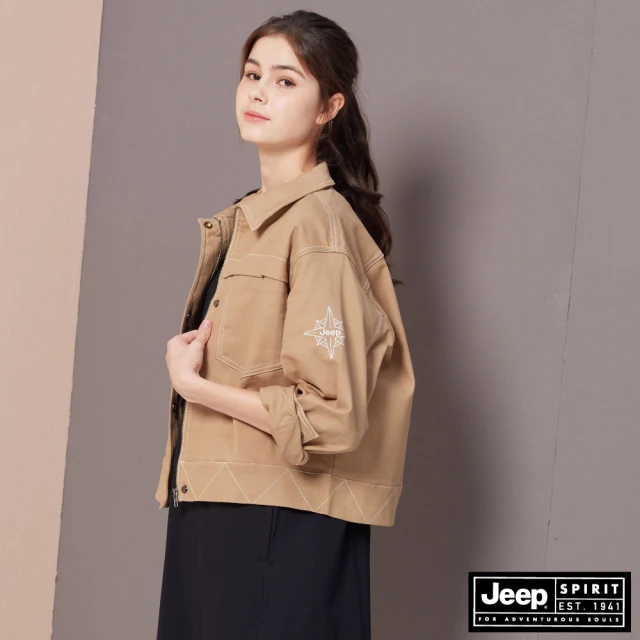 JEEP 女裝 嬉皮復古風短版夾克外套(卡其色)