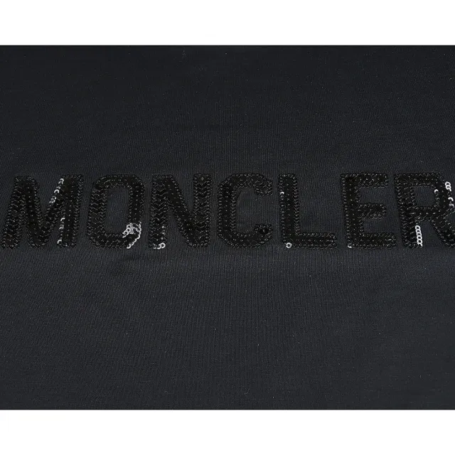 【MONCLER】MONCLER布標LOGO亮片設計純棉短袖短版T恤(女款/黑)