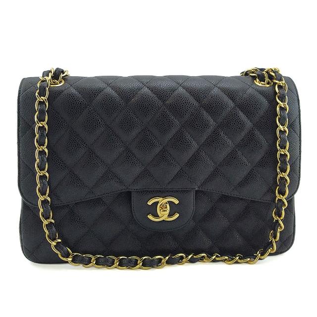 【CHANEL 香奈兒】黑色荔枝牛皮金鍊肩背斜背Jumbo CoCo包(展示品)
